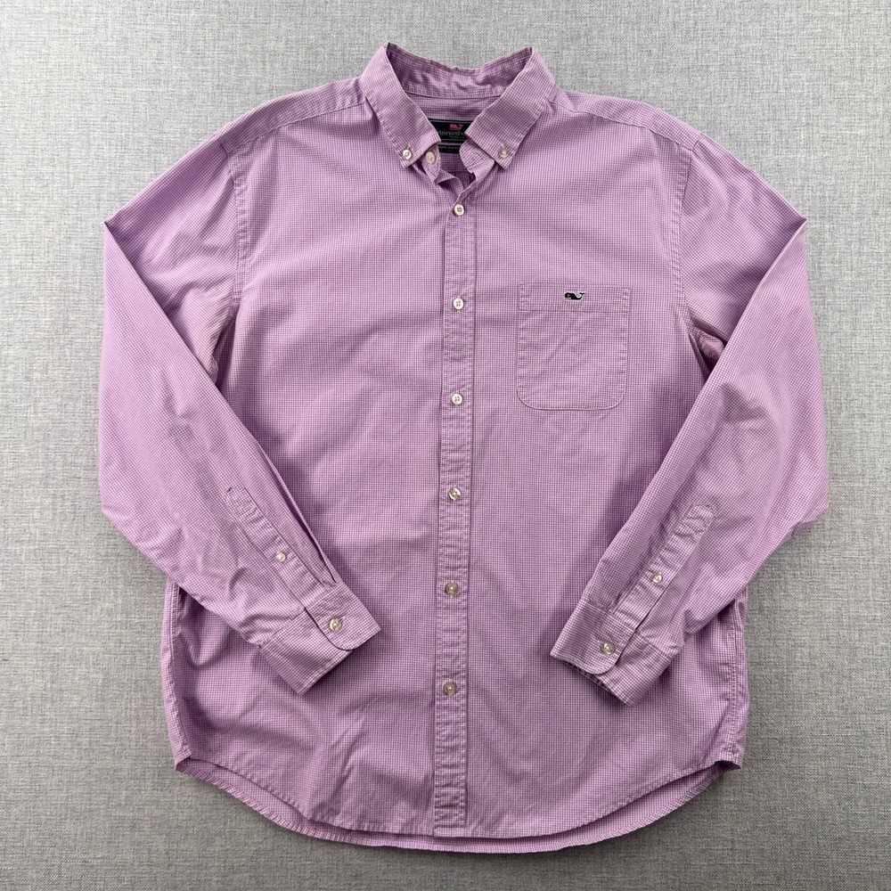 Vineyard Vines Men Large Classic Fit Tucker Shirt Purple Gingham Long Sleeve Ivy - Picture 3 of 10